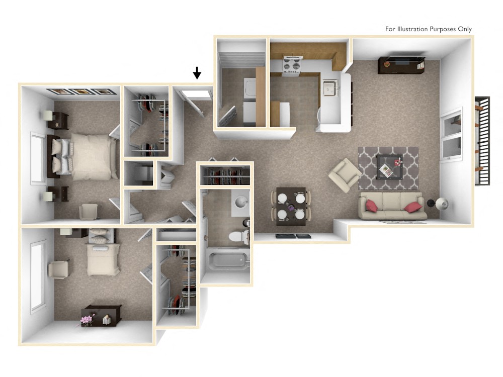 Floor plan for 2 beds, 1 bath, 1140 sqft